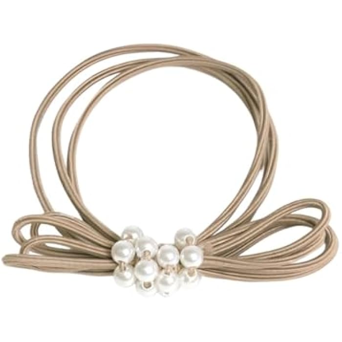 2Pcs/Set Women Hair Tie Accessories Pearl Bow Elastic Hair Bands Flower Headdress Rubber Band Cute Scrunchies Hair Bands For Girls (Mocka) - Image 2